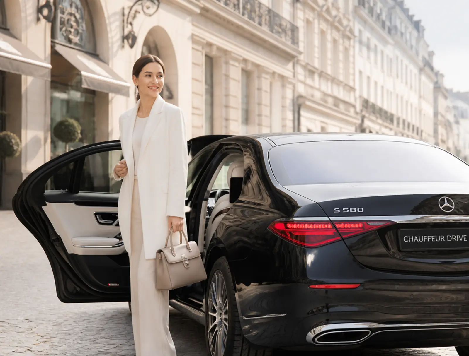 Gast steigt in Basel in eine schwarze Limousine mit Chauffeur